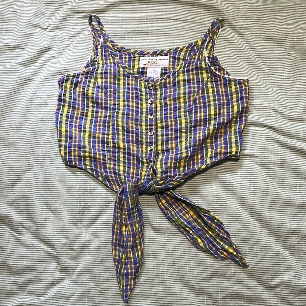 Vintage plaid tie front crop top 100% cotton